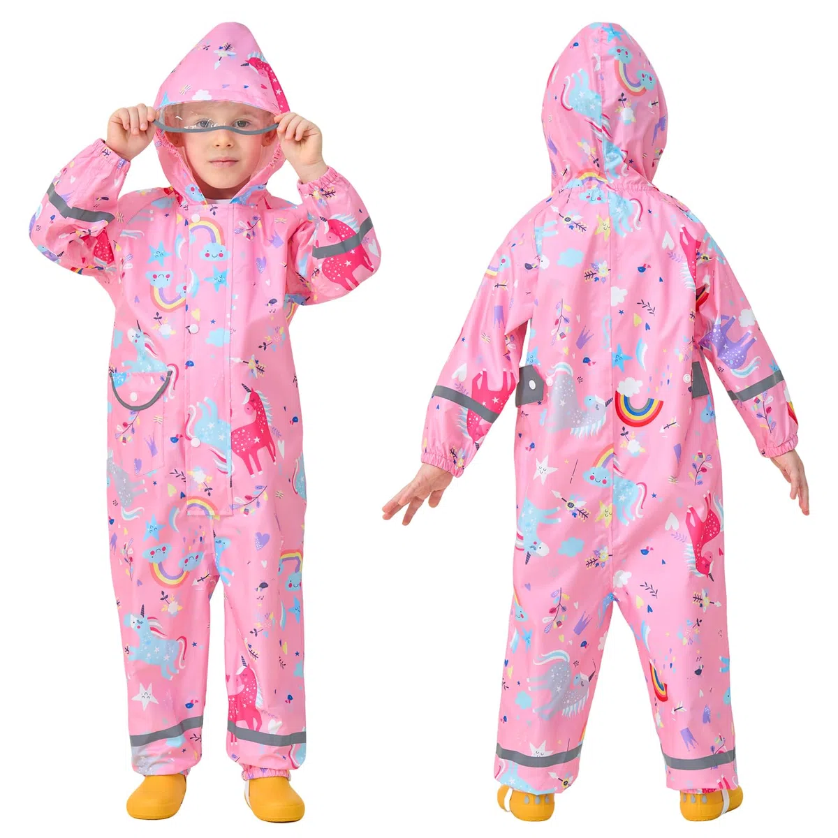 Impermeable Chubasquero Niñas Lluvia con Capucha Portátil Chaquetas Lluvia Reutilizable Encapuchado Mono Traje Ligero Impermeables para Infantil Bebé 1-9 Años