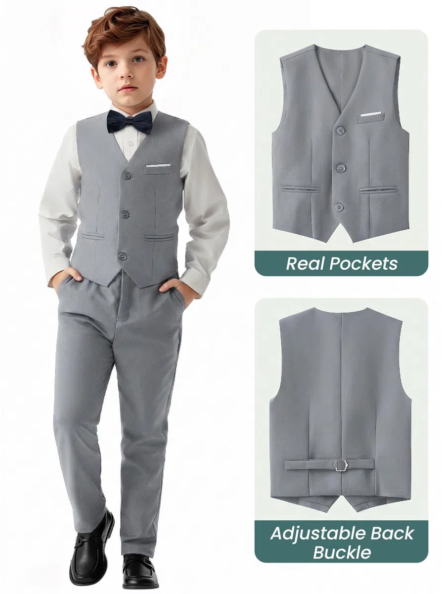 Traje de 5 Piezas Traje de Blazer, Chaleco, Pantalón, Suspensores y Pajarita Ropa de Fiesta de Cumpleaños 4-14 años