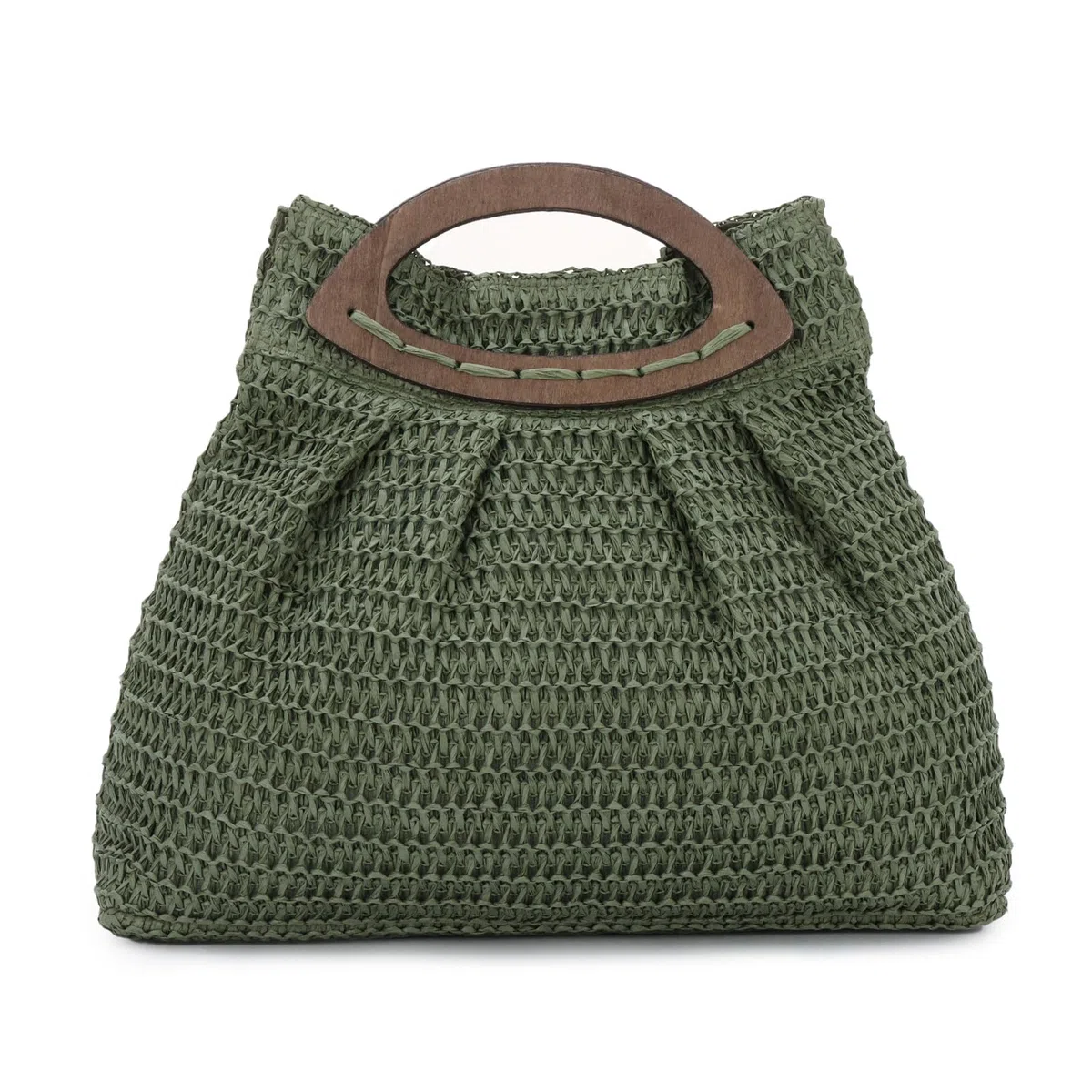 Bolso de Paja para Mujer - Bolso de Mano de Playa de Verano Tejido Bolso de Paja de Viaje con asa de Madera para Vacaciones de Fiesta