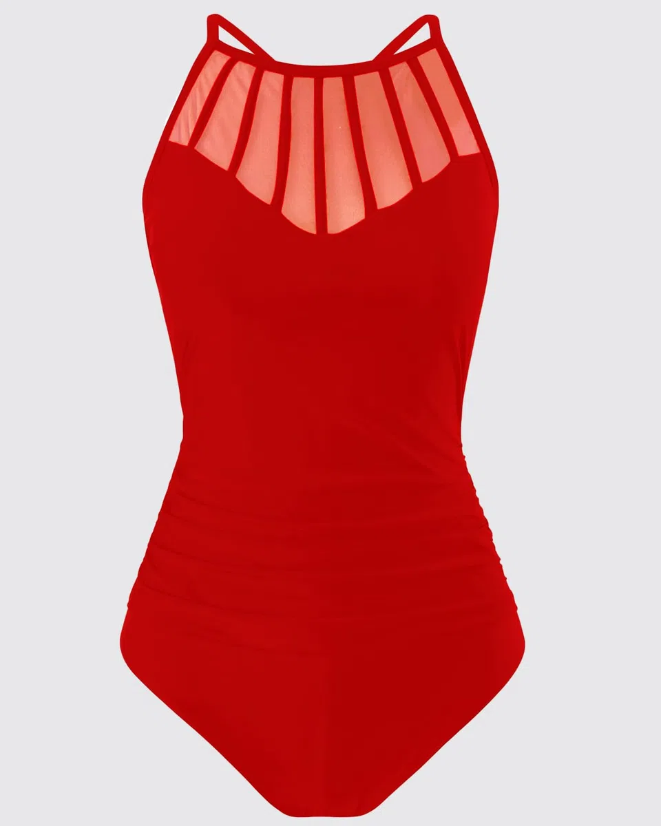 YNIQUE Trajes de Baño una Pieza Bañadores Mujer Mesh Halter Control de Barriga Trajes de Baños para Mujer Push Up Bikinis Sexy Monokini