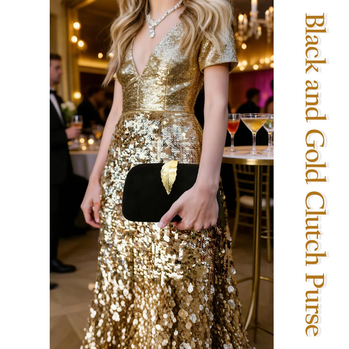 Bolsa de Cadena Mujer Elegante Clutch de Cadena Para Terciopelo con Bolso de Boda de Hebilla (Negro)