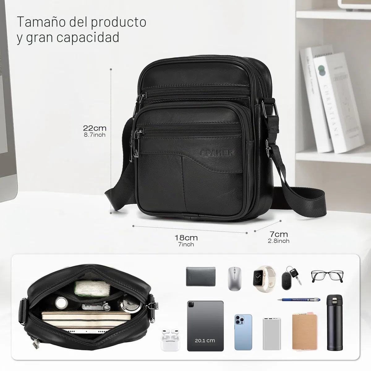 SPAHER - Bolso bandolera para hombre, bandolera, de piel Veritable, pequeño bandolera, para hombre, bolso, negocios, vintage, mochilas usadas, fundas multifuncionales, bolsos de mano de viaje