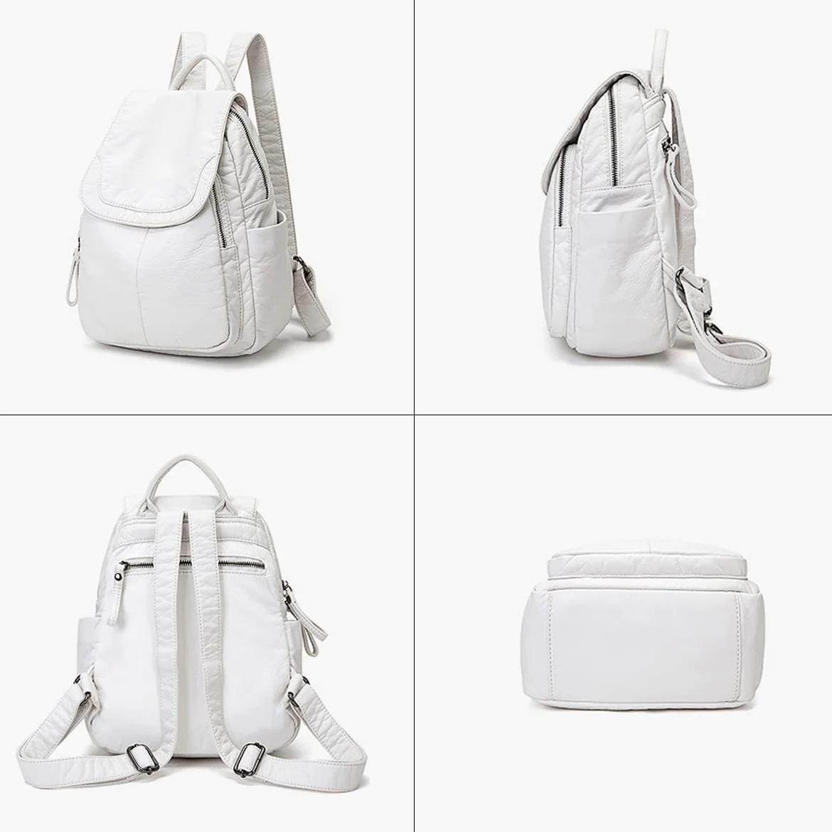 BUKESIYI Mujer Bolsos Mochila Niña Vestir Antirobo Pequeña Casual Bandolera Portatil PU Cuero Piel ES78179 Gyöngyfehér