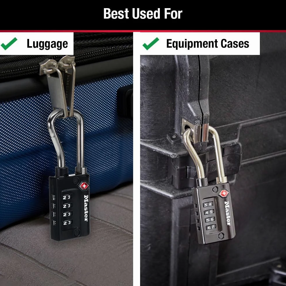 Master Lock 4696EC4 Candado, combina tu propia combinación, candado TSA para equipaje, de 3,3 cm de ancho, negro, paquete de 4