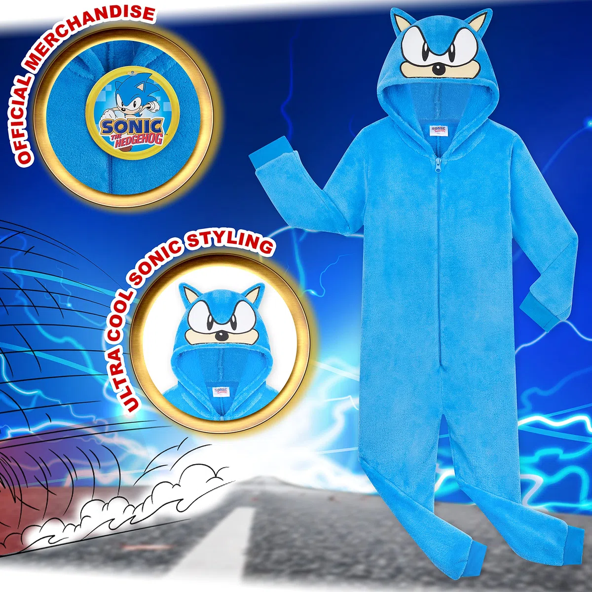 Sonic The Hedgehog Pijama Cuerpo Entero, Disfraz Sonic, Regalos para Niños 4-14 Años (7-8 Años, Azul)