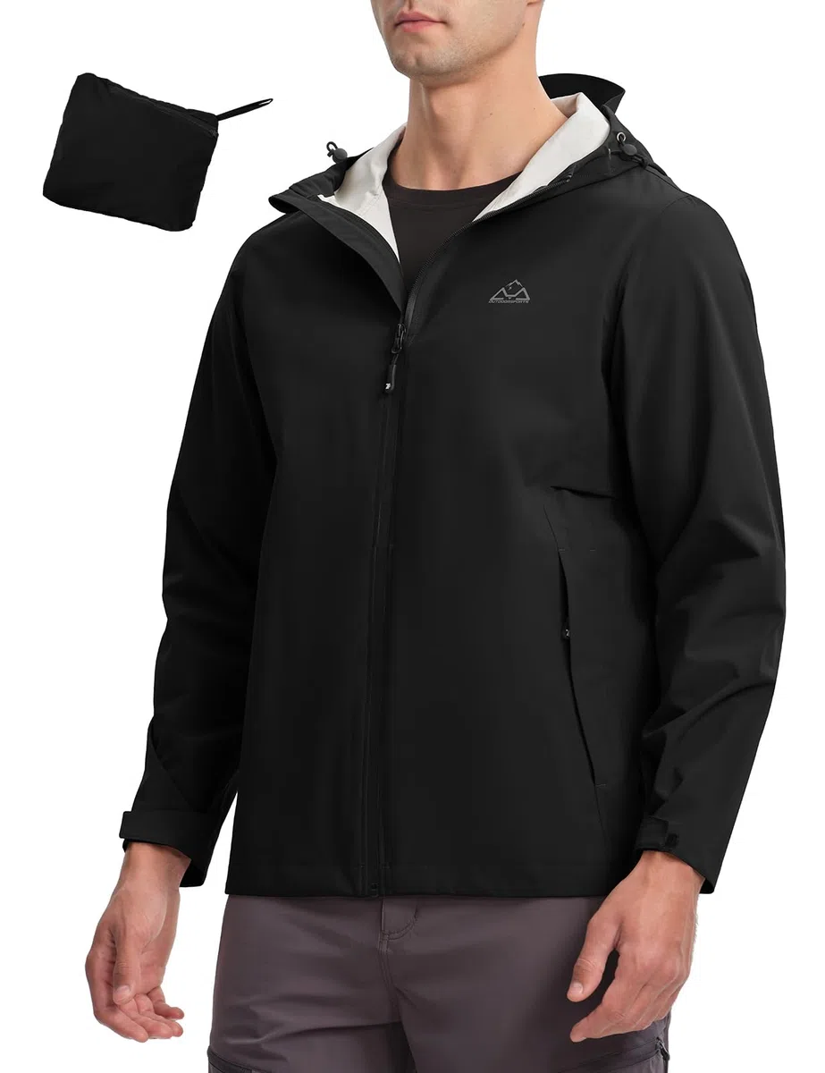 YSENTO Chubasquero impermeable para hombre, chaqueta transpirable para senderismo, chaqueta de entretiempo, chaqueta funcional cortavientos plegable