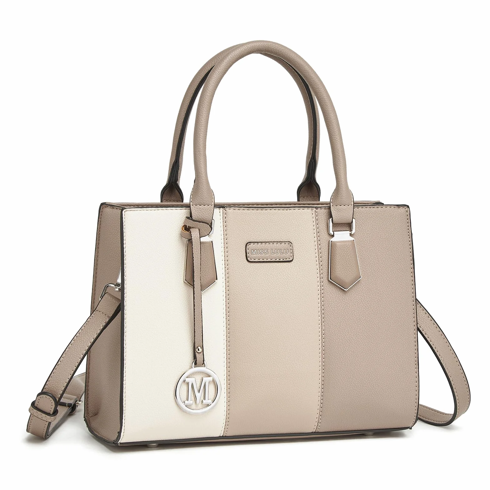 Miss Lulu Bolsos de Mujer,Bolso de Mano Tri-color en Material PU,Ideal para Estudiar Trabajar y Uso Cotidiano