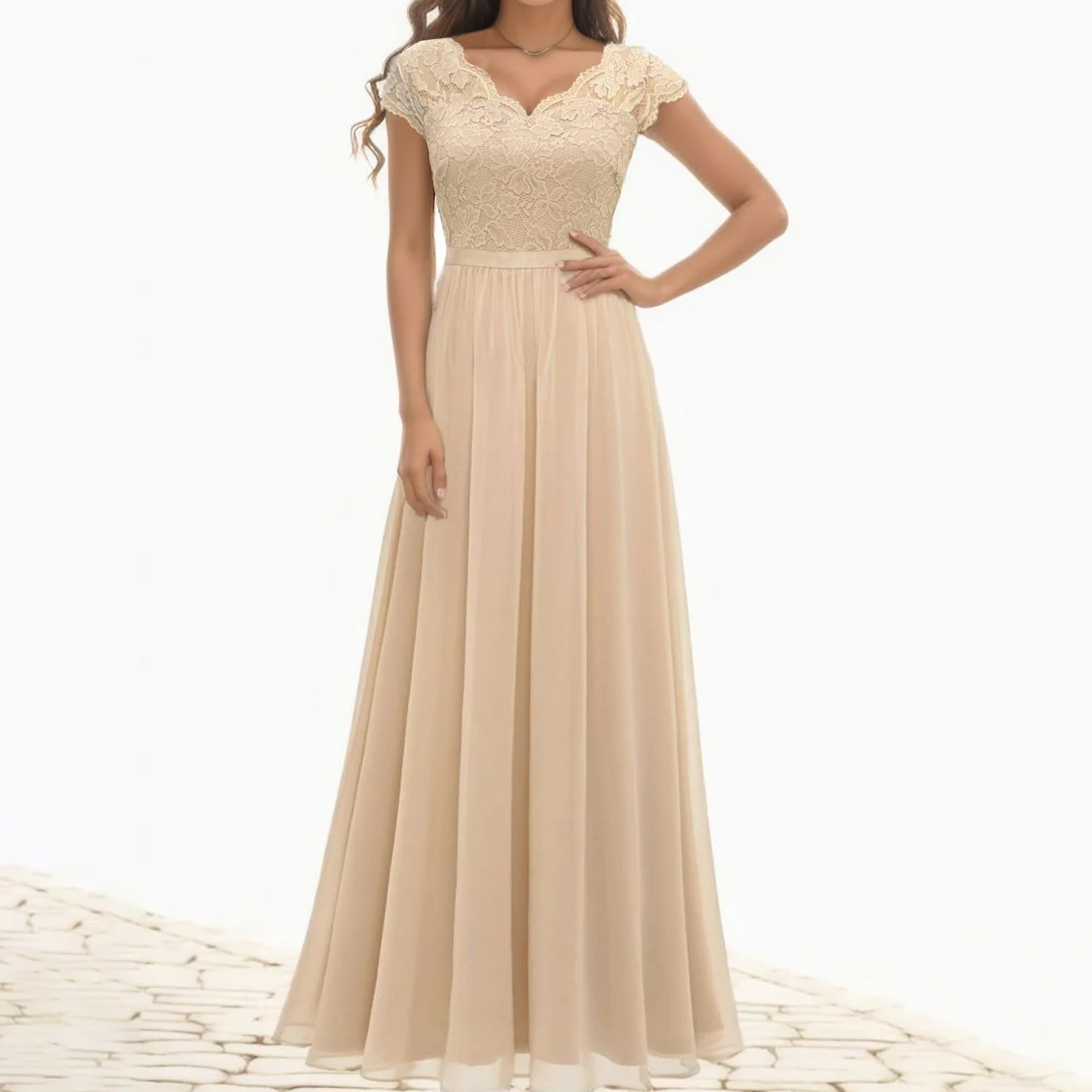 Vestido de noche para mujer, festivo, largo, elegante, para bodas, invitadas de boda, vestido de noche, gasa, línea A, cuello en V, vestido de cóctel, vestido de fiesta, moderno, A4
