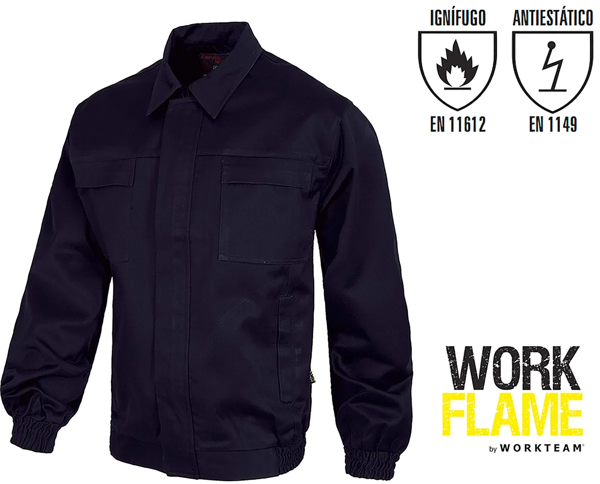WORKTEAM Cazadora Ignífuga y Antiestática con cremallera oculta. IGNIFUGO EN11612 Y ANTIESTATICO EN1149-5. Unisex