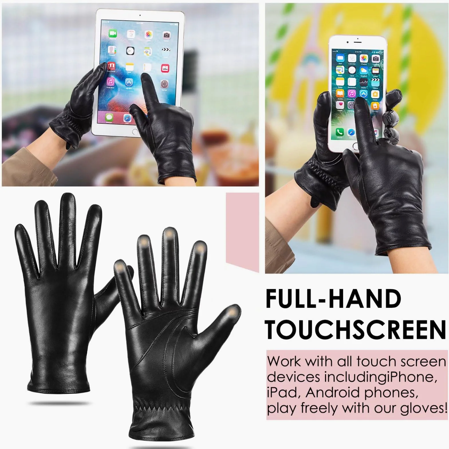 Guantes de piel de oveja de invierno para mujer, moda para conducir, pantalla táctil, con forro térmico de cachemira