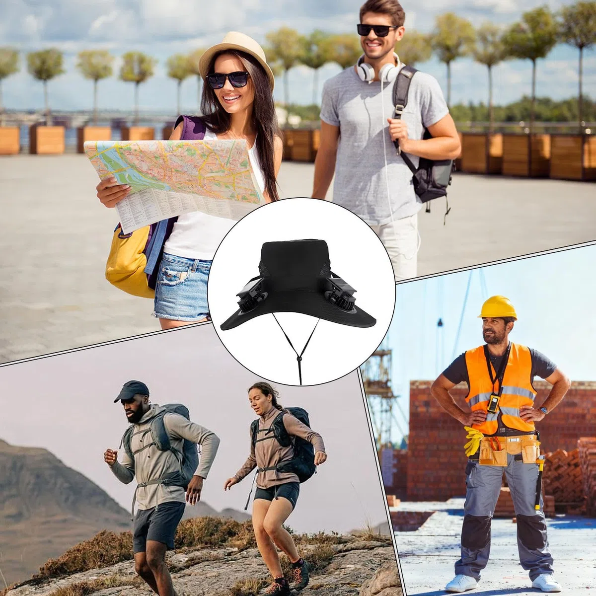 Sombrero con Ventilador Solar,4 Ventiladores, ala Ancha, Protección Solar - Sombreros para Mujer,para, Jardinería, Senderismo, Trabajo de Verano