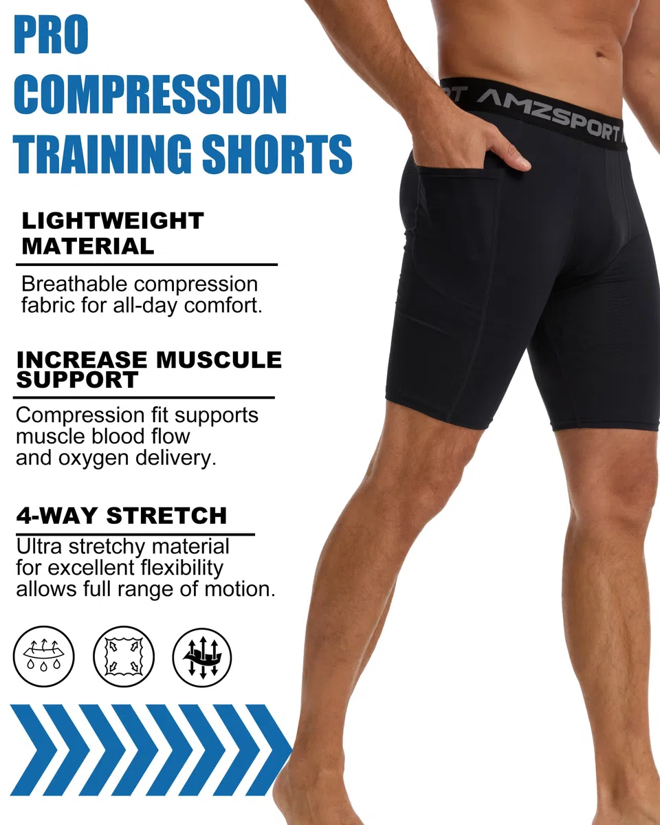 AMZSPORT Pantalones Cortos de Compresión para Hombre Pantalones Deportivos Secos y Frescos Pantalones Cortos de Entrenamiento