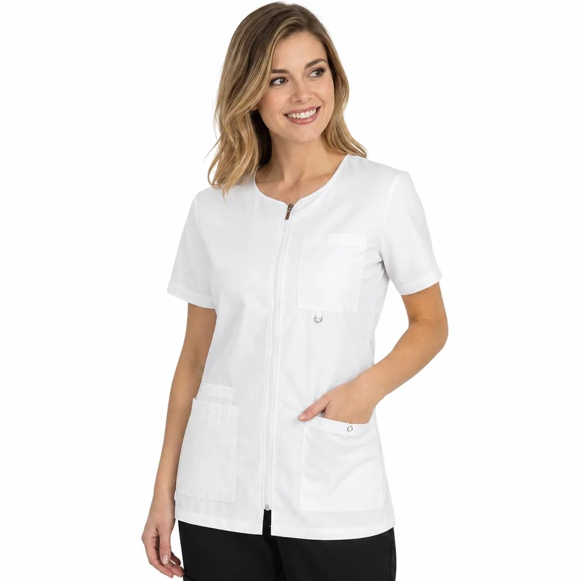 B-well Stella Uniforme Empleada Hogar Casaca con Cremallera Enfermeras Uniforme Mujer Casaca Mujer Uniforme Manga Corta con Cremallera