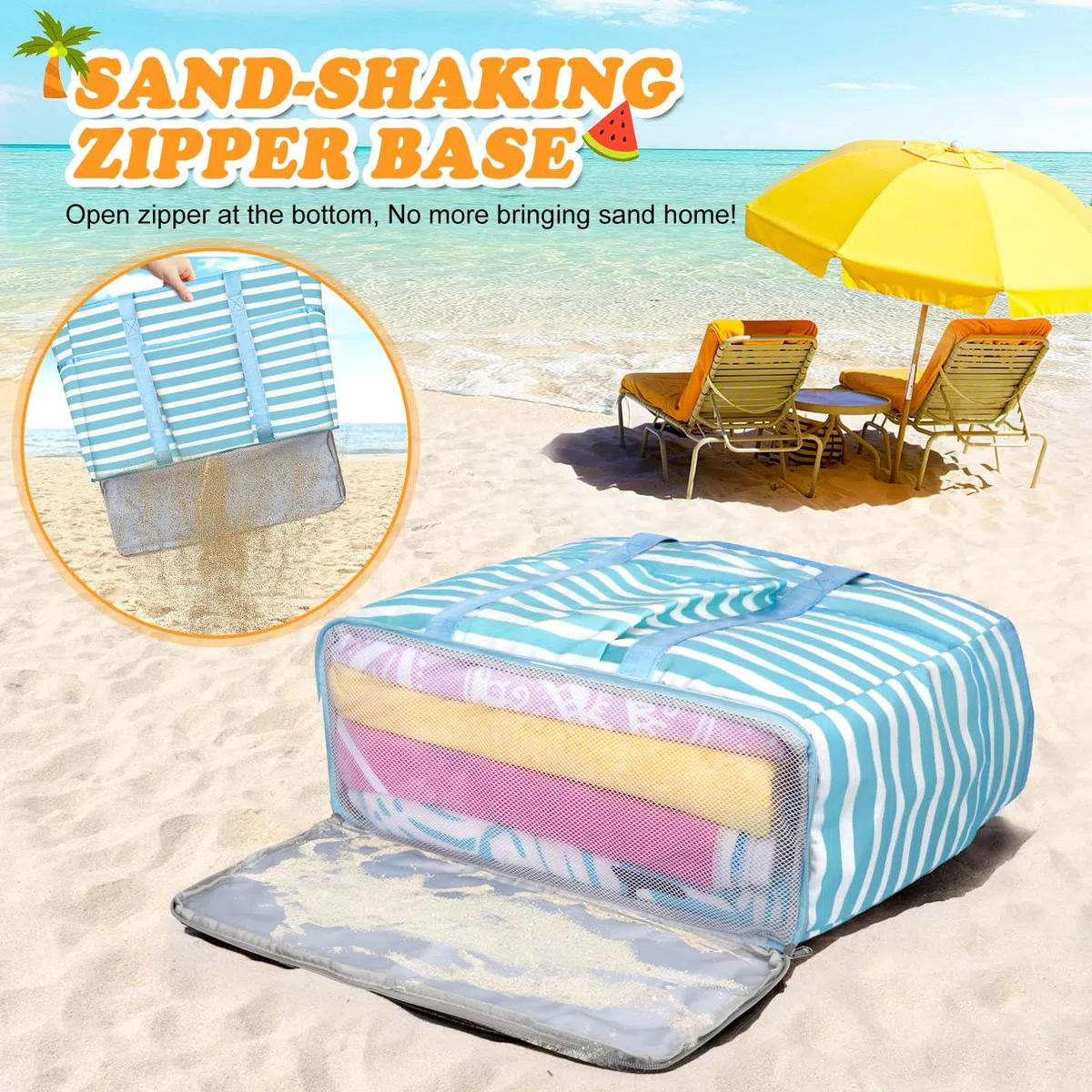 TEUEN Grande Bolsa de Playa XXL, Plegable Bolsa Playa Familiar con Cremallera Bolsa de Viaje Shopper Bolso de Hombro Mujer Tote Bag de mano para Playa Vacaciones,Compras,Trabajo,Viaje