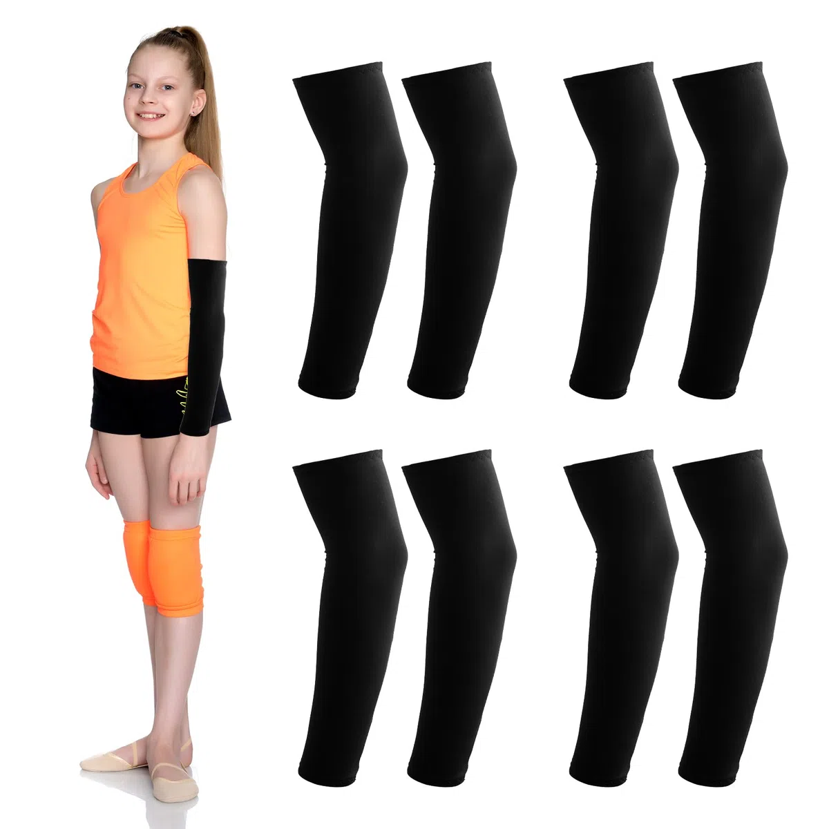 NQEUEPN 4 Pares de Manguitos para Niños, Protección y Enfriamiento para Baloncesto, Tenis, Fútbol, Actividades al Aire Libre, Bloqueador Solar y Comodidad