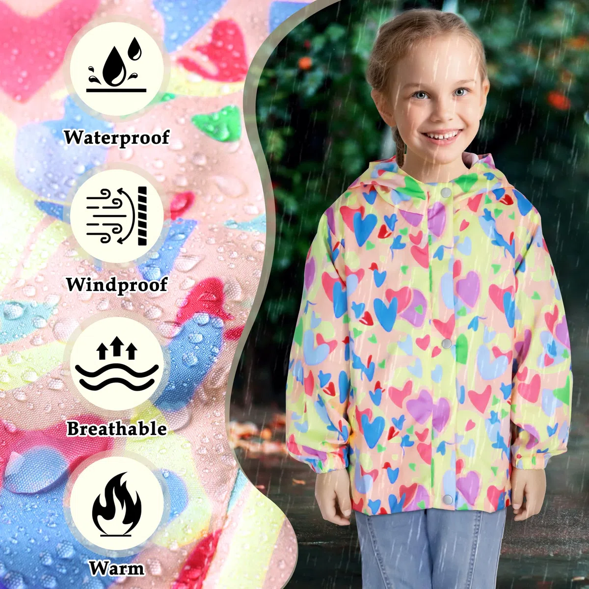 Chaqueta Impermeable Niña Niño Cortavientos Capucha Ligero Cazadora Manga Larga Softshell con Cremallera Chubasquero Primavera Otoño Abrigos Deportivos 2-10 Años
