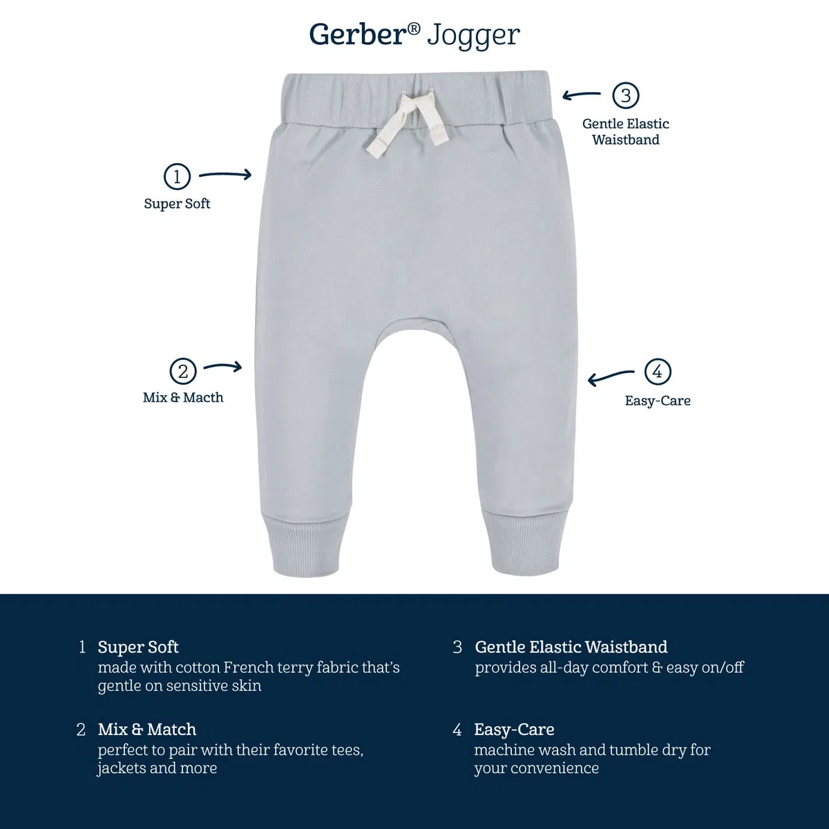 Gerber - Paquete de 3 pantalones deportivos para niños pequeños