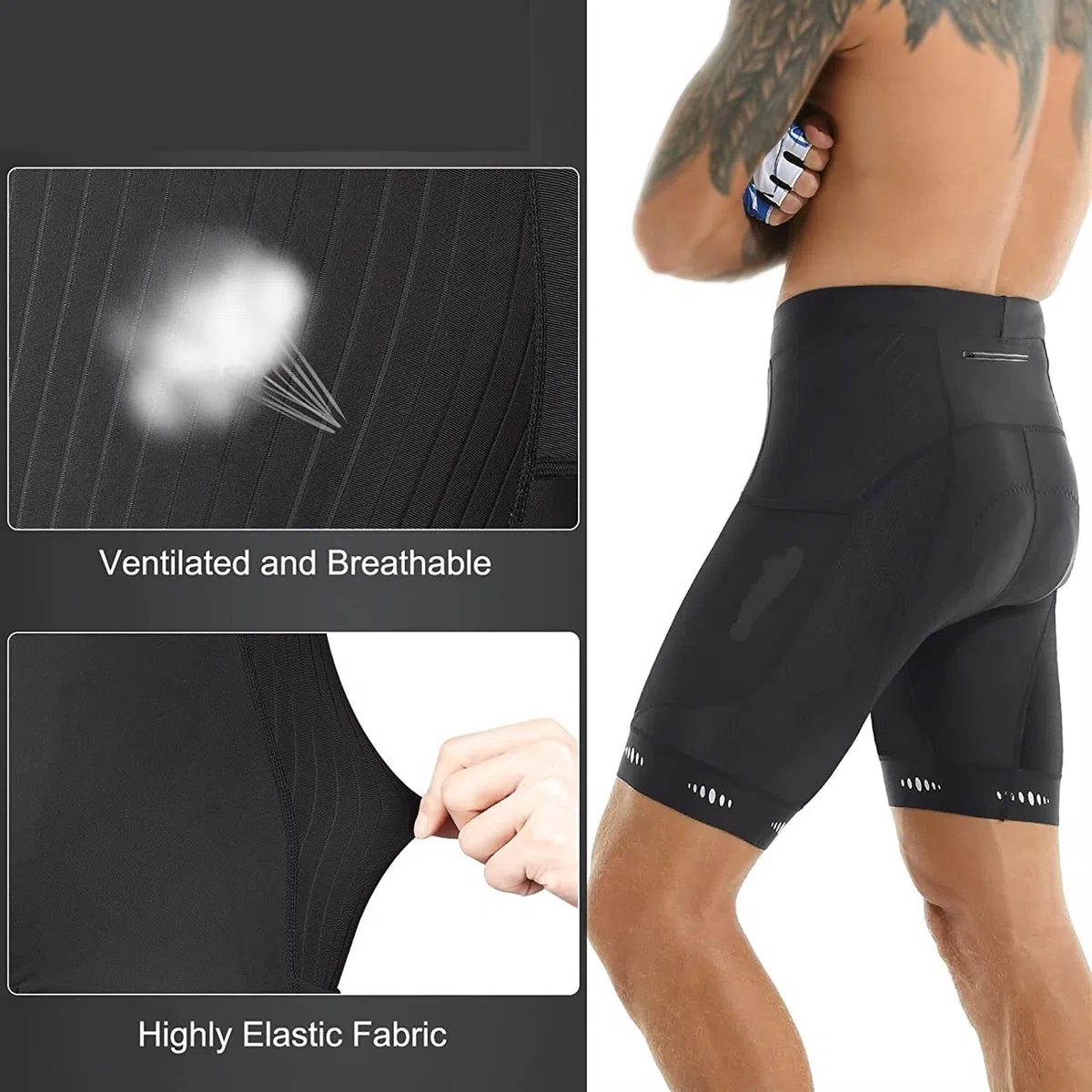 Pantalones Cortos de Ciclismo for Hombre con Bolsillo Trasero, Pantalones Cortos Acolchados de Gel 5D for Ciclismo de montaña y Carretera, Medias Medias Culotte Ciclismo Hombre(Europe-XL)