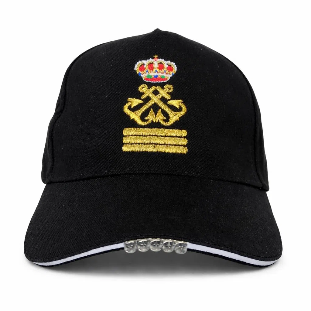 Gorra luz led Negra Capitán de Yate, Patrón de Yate o Patrón Embarcación Recreo.