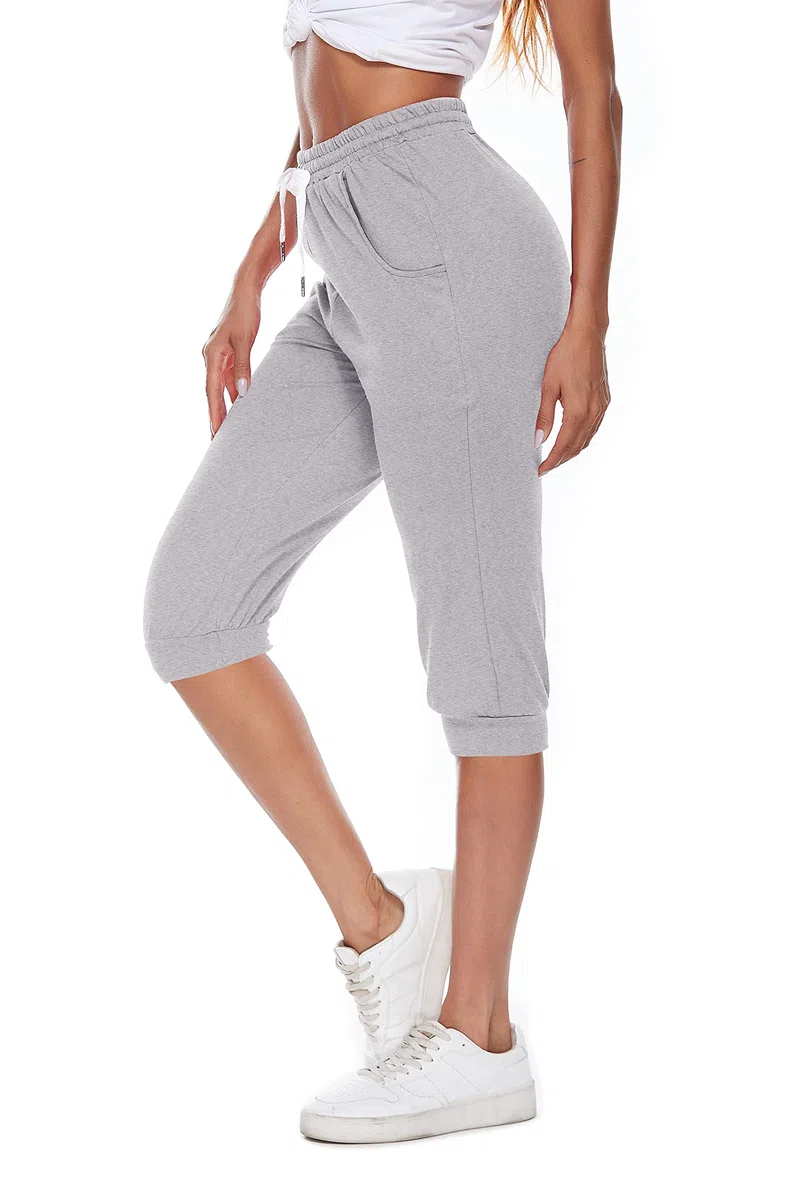 Pantalones de chándal para mujer, pantalones deportivos 3/4, de verano, algodón, pantalones capri, pantalones de deporte, fitness, yoga, pantalones con bolsillo