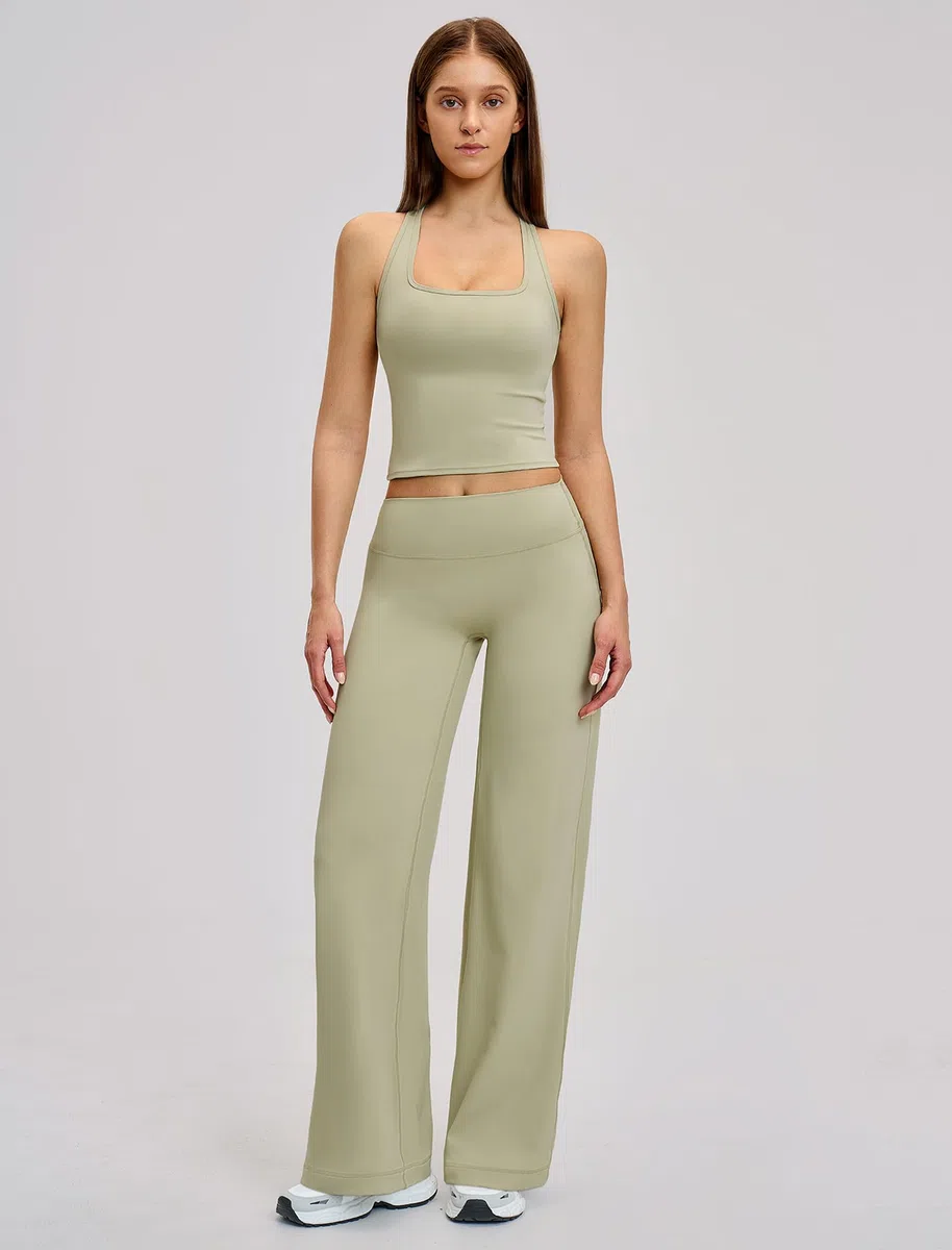 Conjunto deportivo para mujer de 2 piezas con pierna ancha para yoga y fitness | Cintura alta, pierna ancha, elástico en 4 direcciones, para yoga, fitness, pilates y tiempo libre