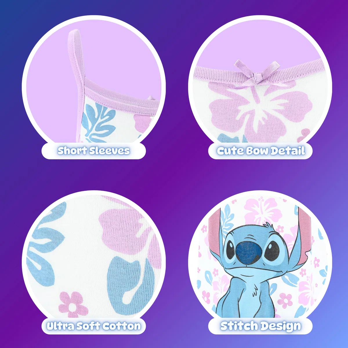 Disney Stitch Camison para Niñas, Camison Corto de Algodon Suave, Camison Tirantes Verano, Tallas 3 a 8 Años