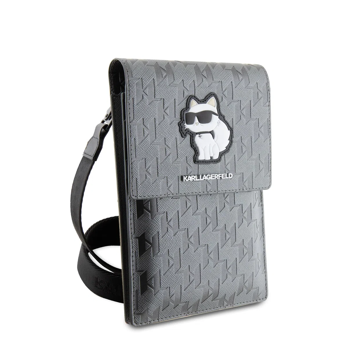 Karl Lagerfeld KLWBSAKHPCG Bolso de saffiano con monograma plateado