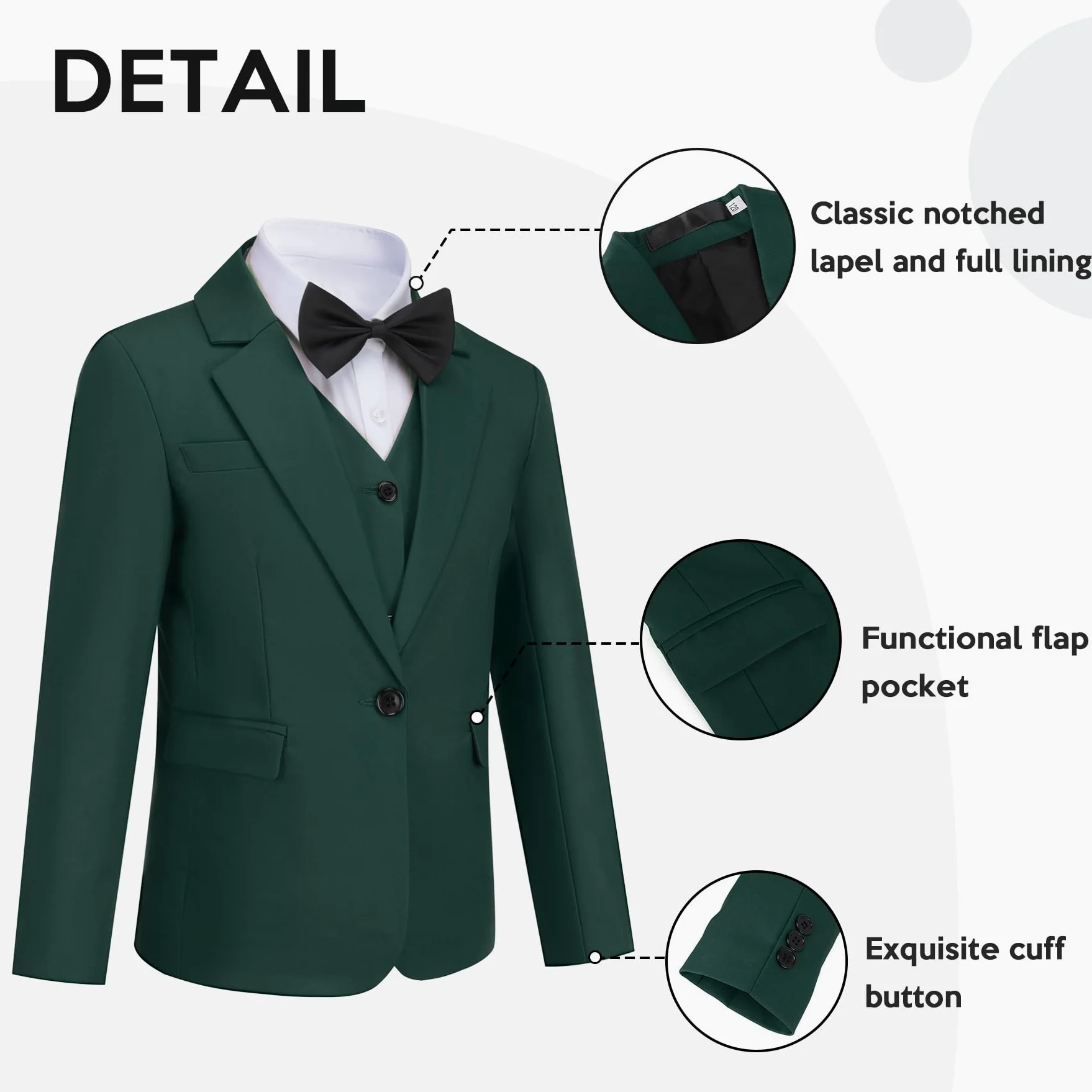 Sliktaa Traje de 3 piezas para niños con cuello de solapa con un botón, trajes para bodas, cumpleaños, fiestas, bailes de graduación, traje de rendimiento, chaleco, pantalones, multicolor