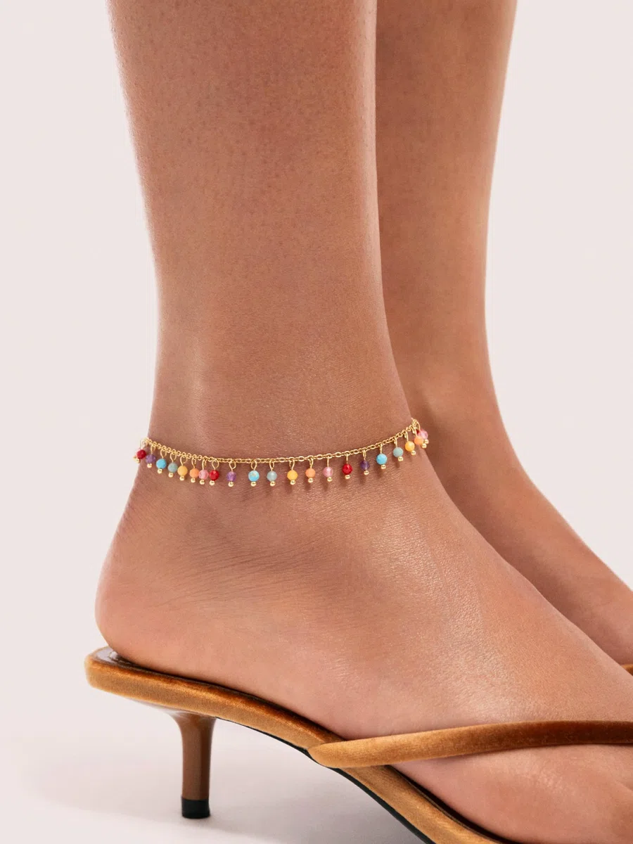 SINGULARU - Tobillera Shamira Stones. Acero con Baño en Oro de 18 Kt y Piedra Natural. Joyas Para Mujer.