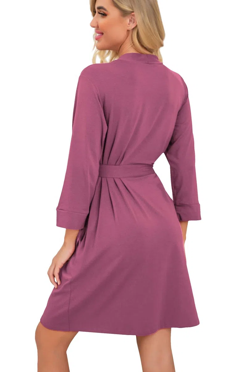 PrinStory Albornoz Para Mujer Ligero 3/4 Manga Mañana Kimono Túnicas Corto Ropa de dormir