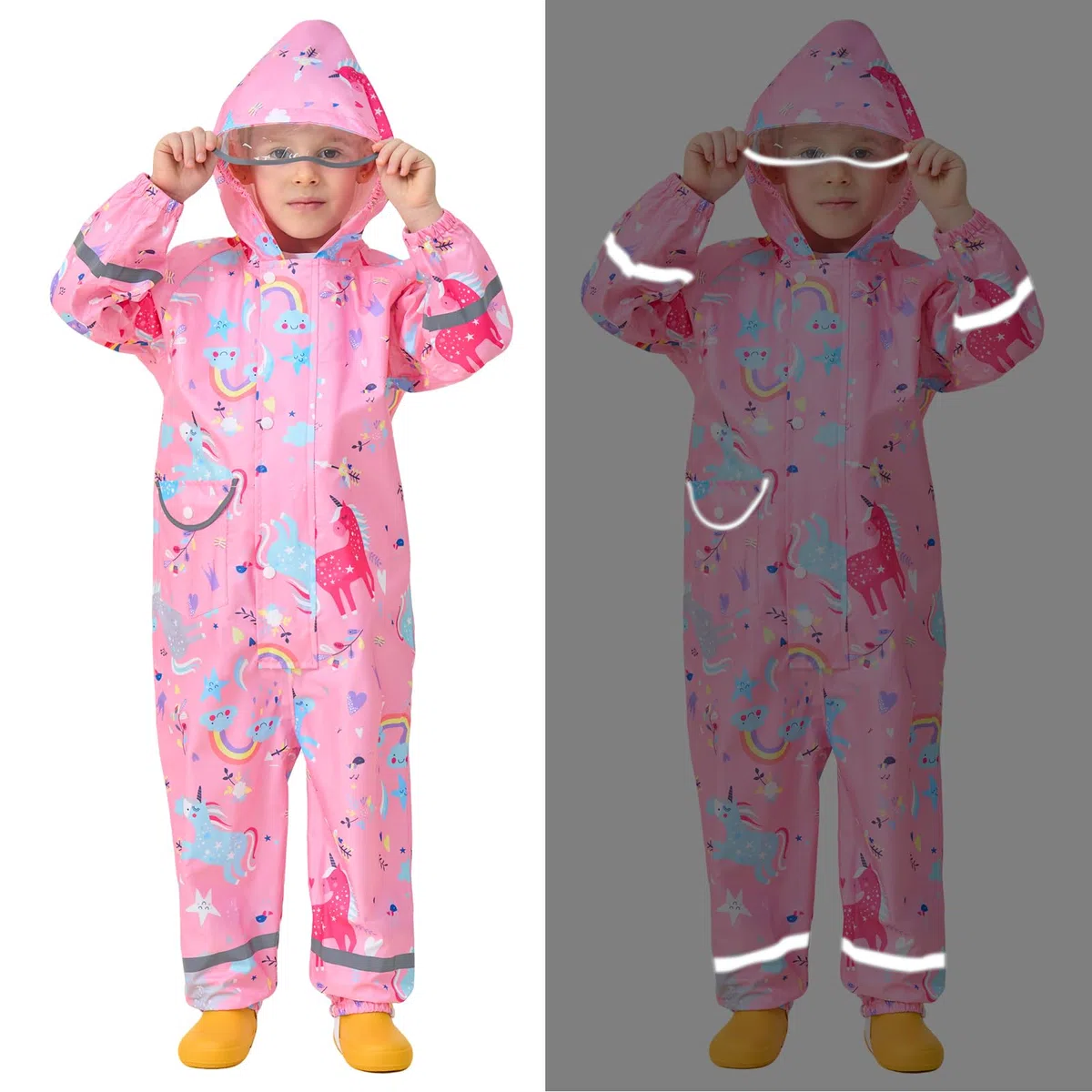 Impermeable Chubasquero Niñas Lluvia con Capucha Portátil Chaquetas Lluvia Reutilizable Encapuchado Mono Traje Ligero Impermeables para Infantil Bebé 1-9 Años
