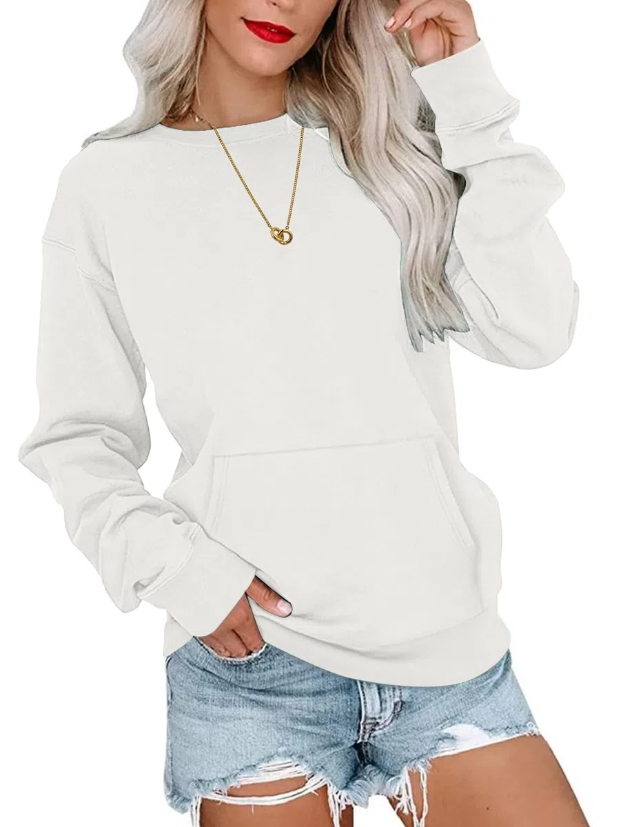 WNEEDU Señoras Sudaderas de Manga Larga Sudaderas Casual con Bolsillos
