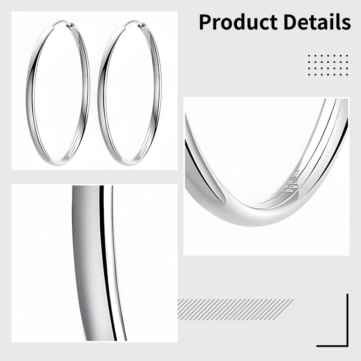 Pendientes de aro de plata de ley 925, aros redondos clásicos de 1.18 pulgadas para mujer, aretes minimalistas pulidos para orejas sensibles, uso diario, 30 mm de diámetro
