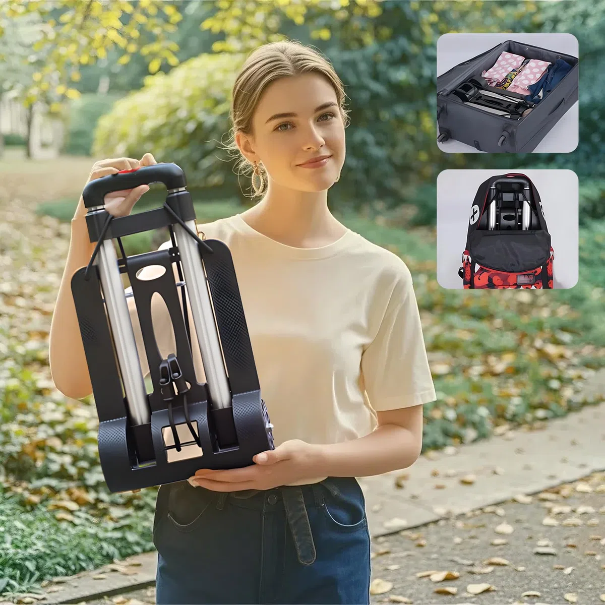 Carrito de Equipaje Plegable, Capacidad de Carga 50 kg, Aleación de Aluminio, Carritos Porta Equipajes con 2 Ruedas para Vacaciones, Deportes, Compras