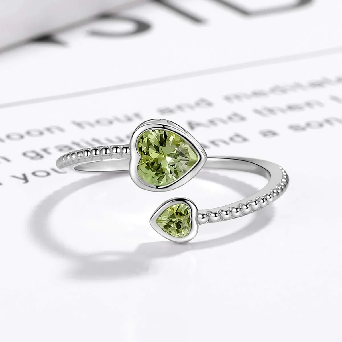 Step Forward Anillos de plata de ley 925 con piedra natal para mujeres y niñas, piedras de corazón abierto ajustables, banda de mes de constelación, joyería de regalo de cumpleaños de San