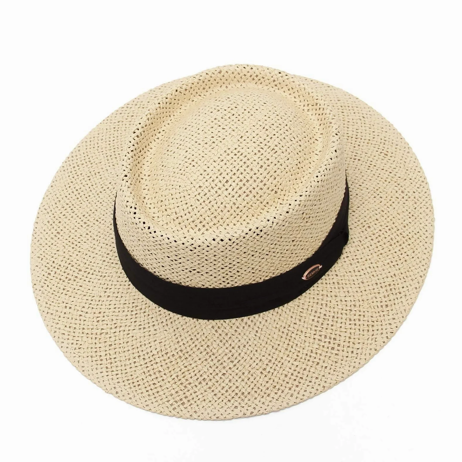 GEMVIE Sombrero Panama de Paja para Playa Hombre ala Ancha Sombrero Fedora Mujer Primavera/Verano Ajustable Caballero