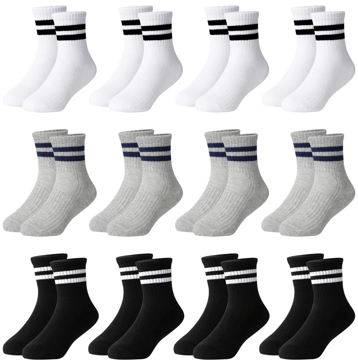 12 pares de calcetines de tenis para niños y niñas, calcetines deportivos unisex de algodón