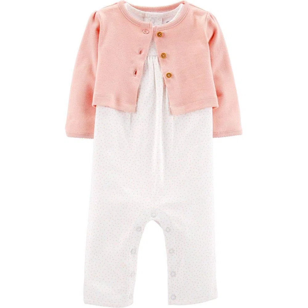 Carter's - Conjunto de Mono y Chaqueta de Punto para niña (2 Piezas), Color Rosa