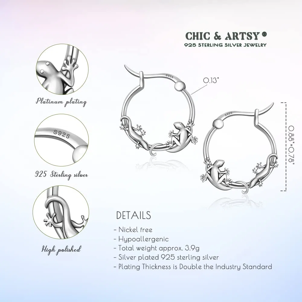 CHIC & ARTSY 925 Sterling Silver Spider/Gecko/Octopus Hoop Earrings for Women Girls
