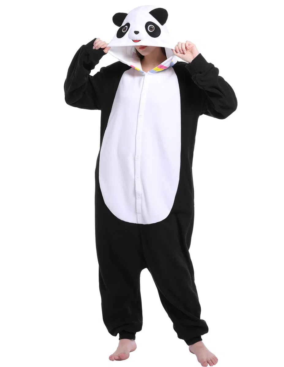 Panda Pijama Adulto Divertido Animales Ropa de Dormir Lindo Onesie Mujeres Hombres Navidad Halloween Disfraz de Cosplay, Negro