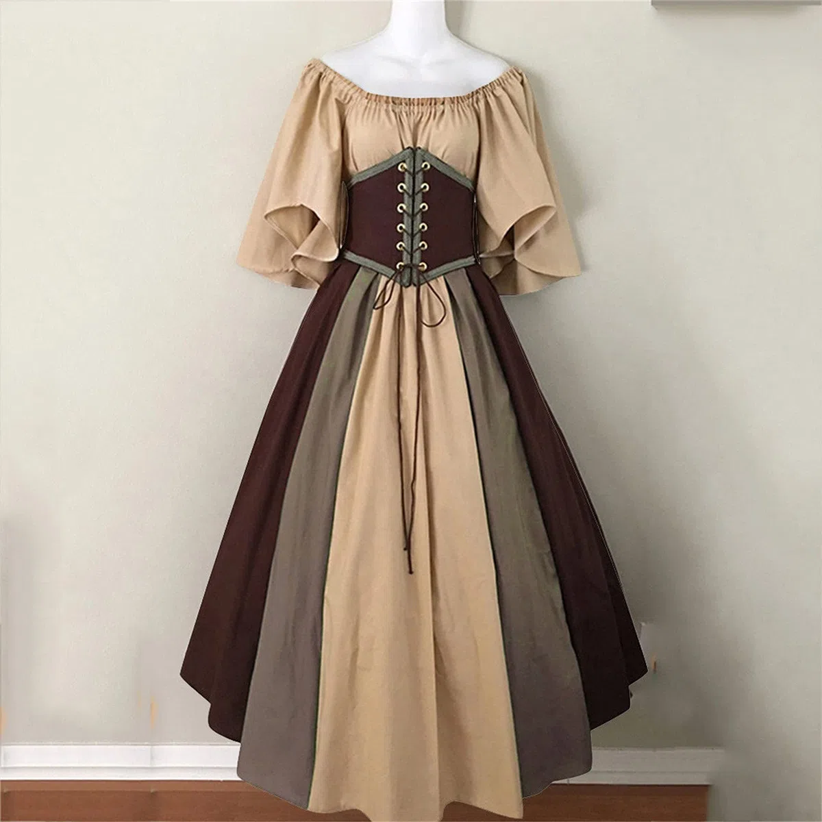 Vestido Medieval para Mujer, Falda Larga de Mujer Retro Cuello Cuadrado Vestido Mangas Media Ceremonia Ropa Talla Grande Disfraz de Carnival Halloween