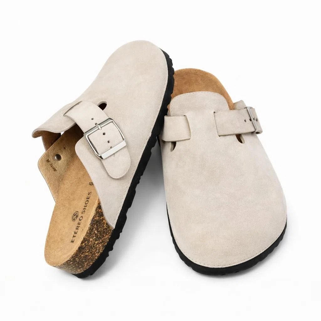 Zuecos Mules Mujer Cómodos de Corcho Cerrados con Hebilla Ajustable Pantuflas Antideslizantes para Casa Trabajo Jardín, Sandalias Casual Negro Marrón Beige 36-41