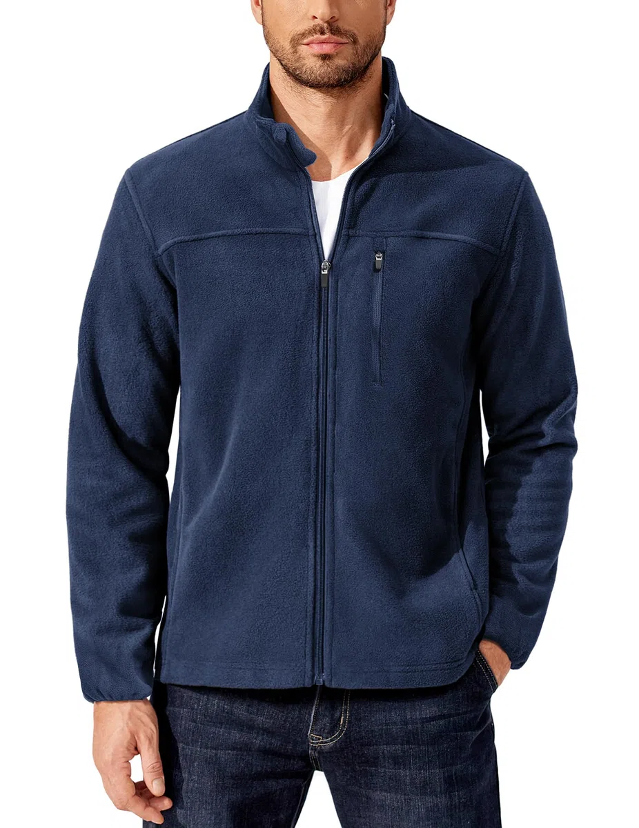 PINSPARK Chaqueta polar para hombre, con cuello alto y cremallera completa, chaqueta de invierno para exteriores, ligera, de polar, para trekking, running y senderismo, cárdigan cálido