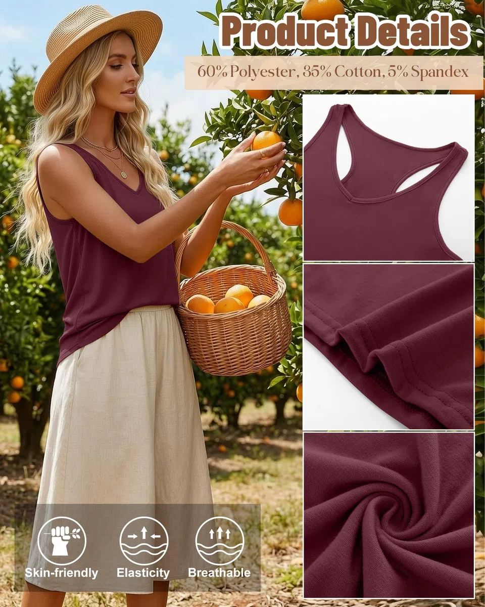 Geyoga - Paquete de 3 Camisetas sin Mangas para Mujer, Estilo Veraniego, Cuello en V, Espalda Deportiva, Corte Holgado, Informales, sin Mangas, Ideales para Hacer Ejercicio, Yoga y Deportes.