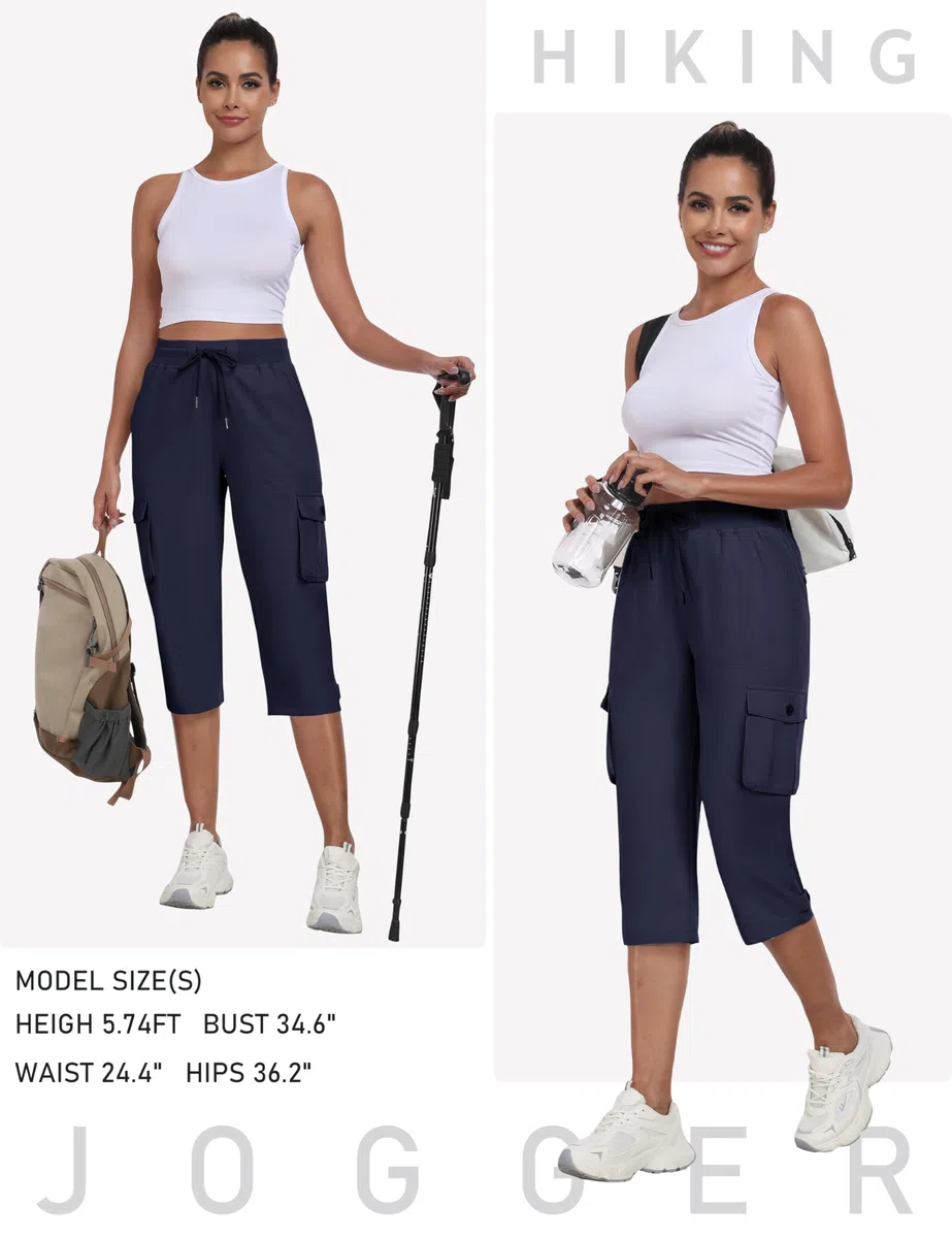 MoFiz Pantalones Trekking Mujer Capri Cargo Pantalón de Senderismo Acampar Pantalon con Bolsillo Montaña Protección UV Transpirable