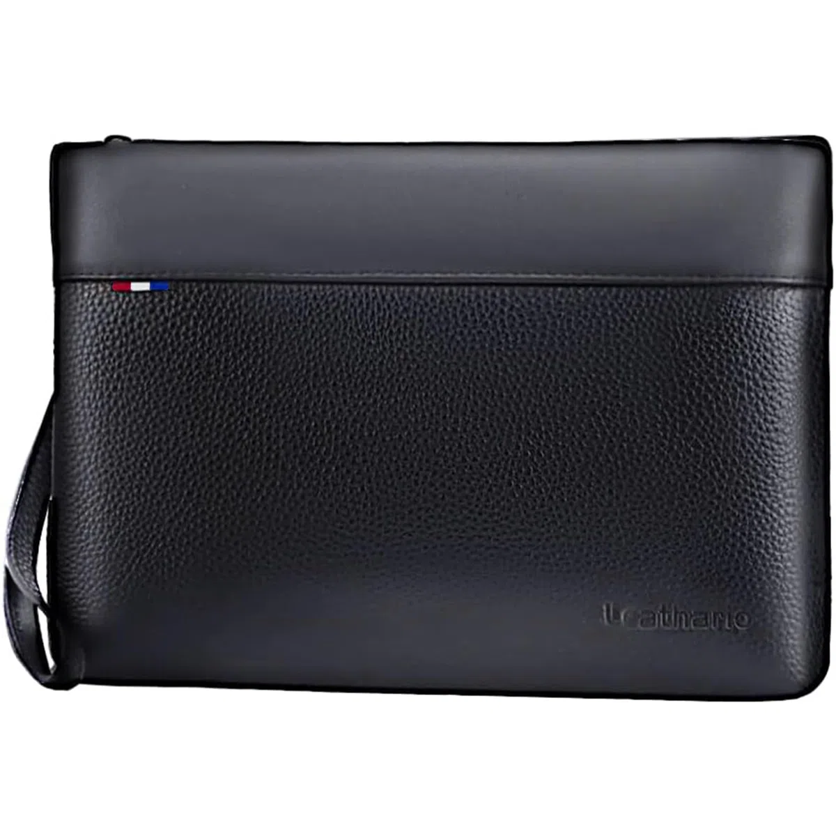 Leathario Bolso de Mano para Hombre en Piel Auténtica, Bolso Pequeño con Correa de la Muñeca, Gran Capacidad para Oficina Trabajo Conferencias Viajes