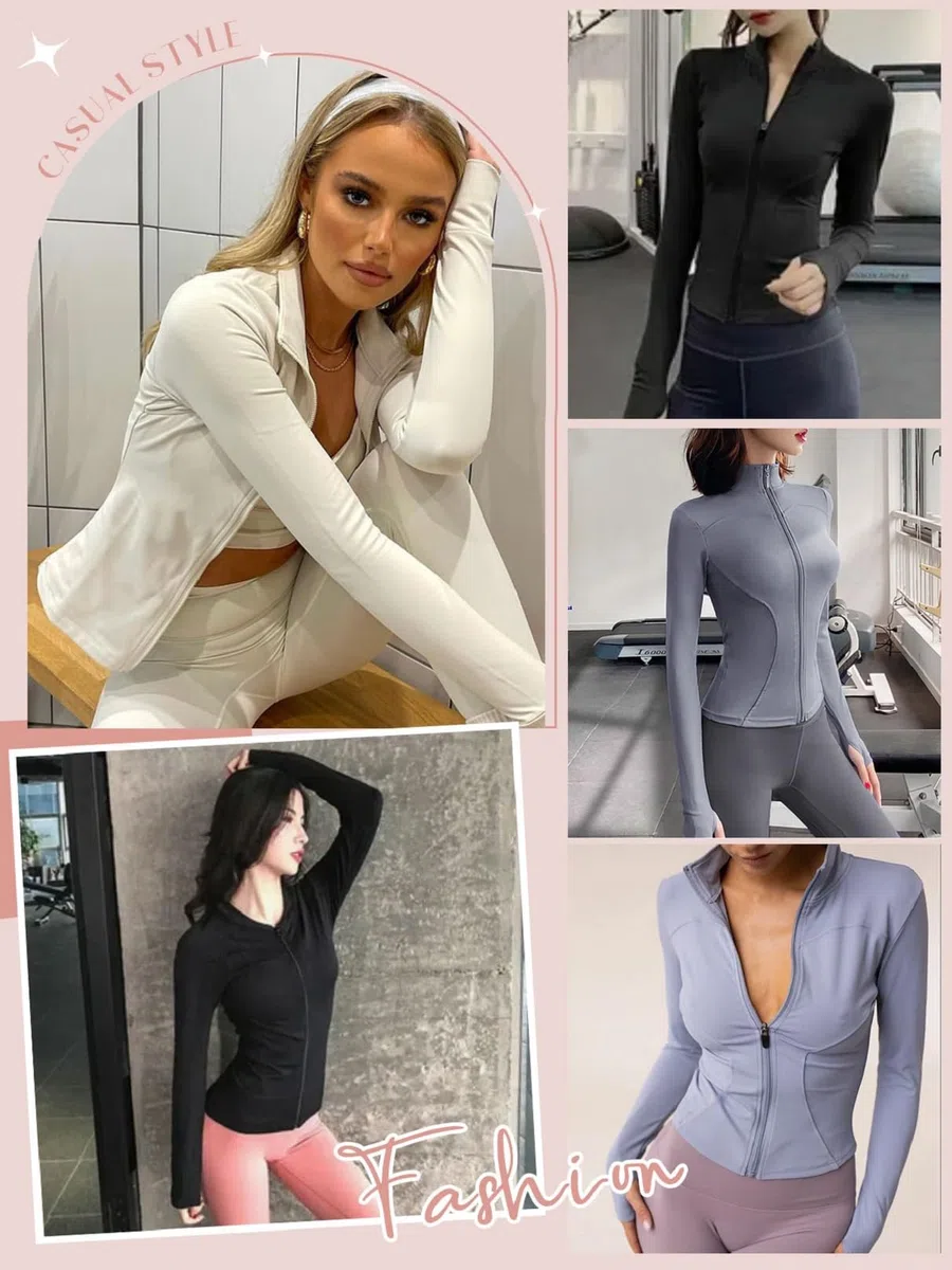 Yutdeng Chaqueta Running Mujer Sudadera con Cremallera Chaqueta Deportiva Manga Larga Secado Rápido Transpirable Ropa Deportiva Mujer Tops Correr Gym Yoga con Agujeros para Pulgar,Negro,S
