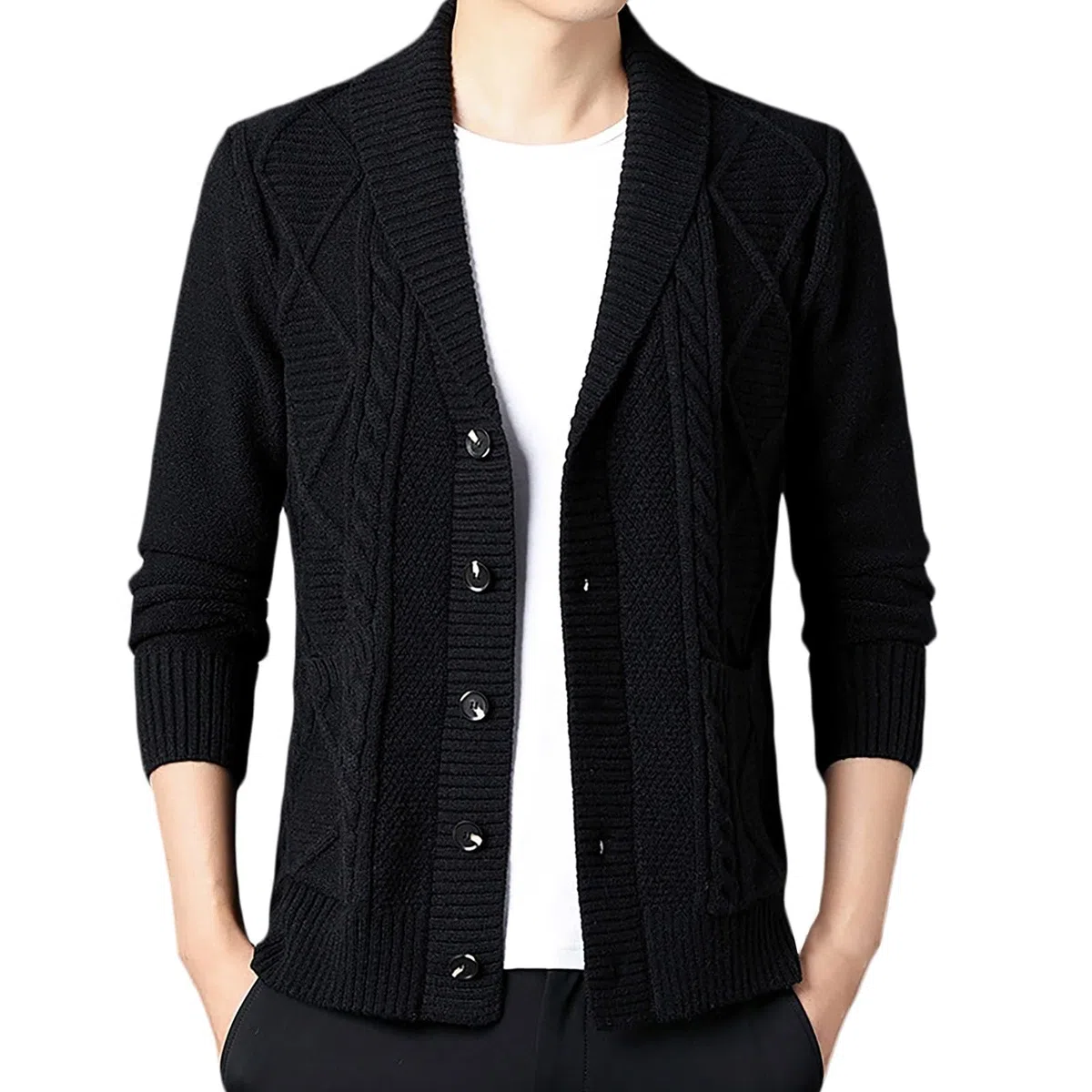 Genérico Cardigan Punto Hombre, Botones para Chaqueta Hombre con Botones De Punto De Manga Larga Frente Abierto Ligeros con Botones Suéter Tipo Cárdigan Suéter Otoño Invierno