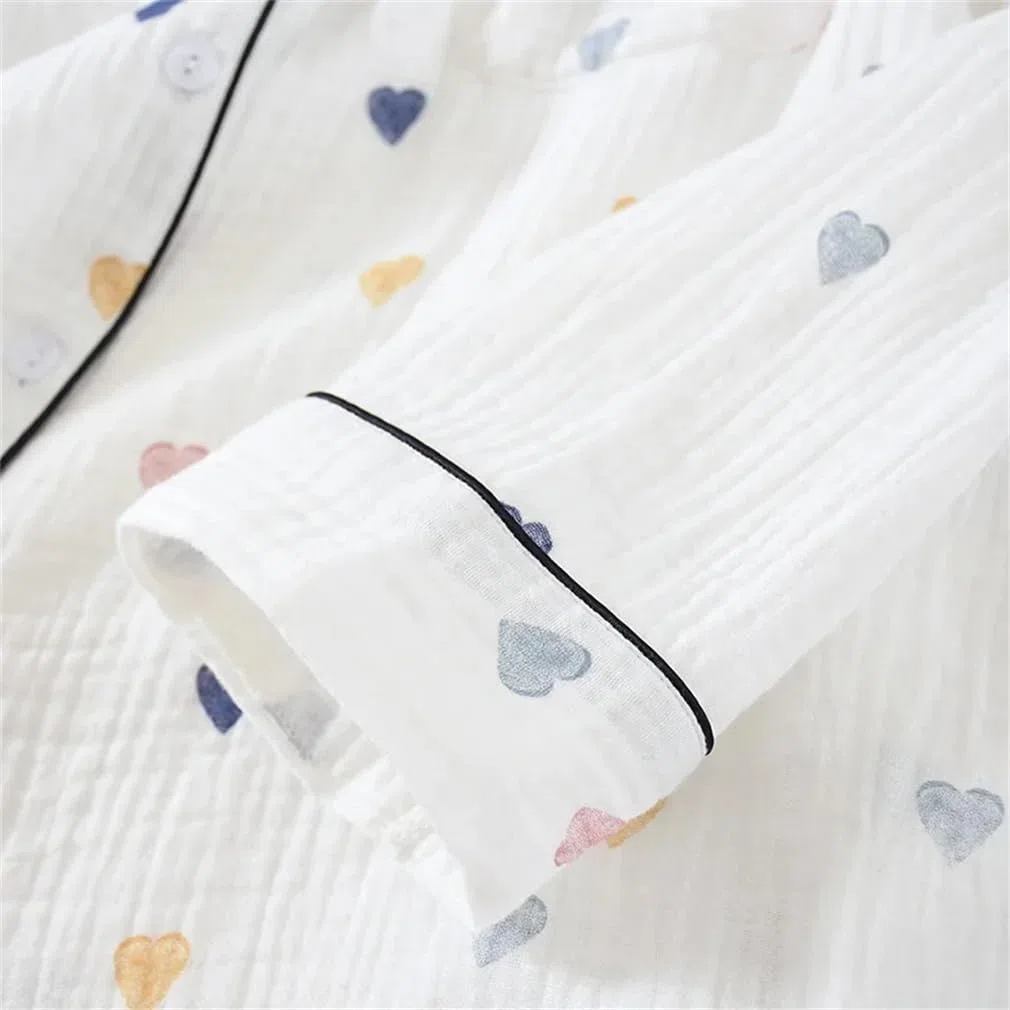 Conjunto de pijama estampado de primavera de dos piezas, holgado, cómodo, cárdigan de algodón para mujer, ropa de descanso
