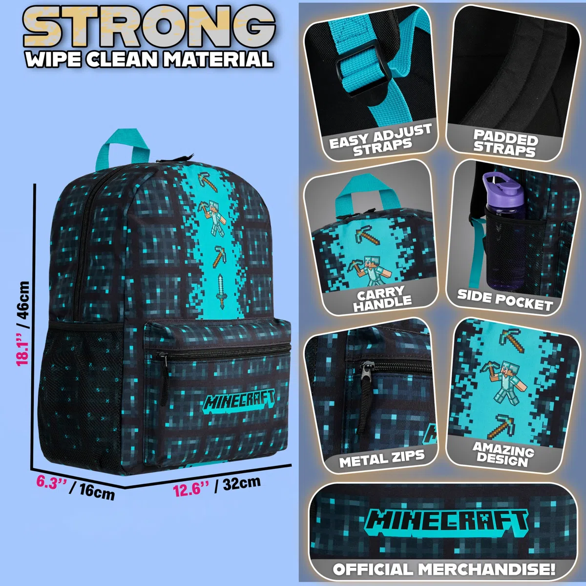 Minecraft Mochila con Bolsillos para Niños - Regalos para Gamers
